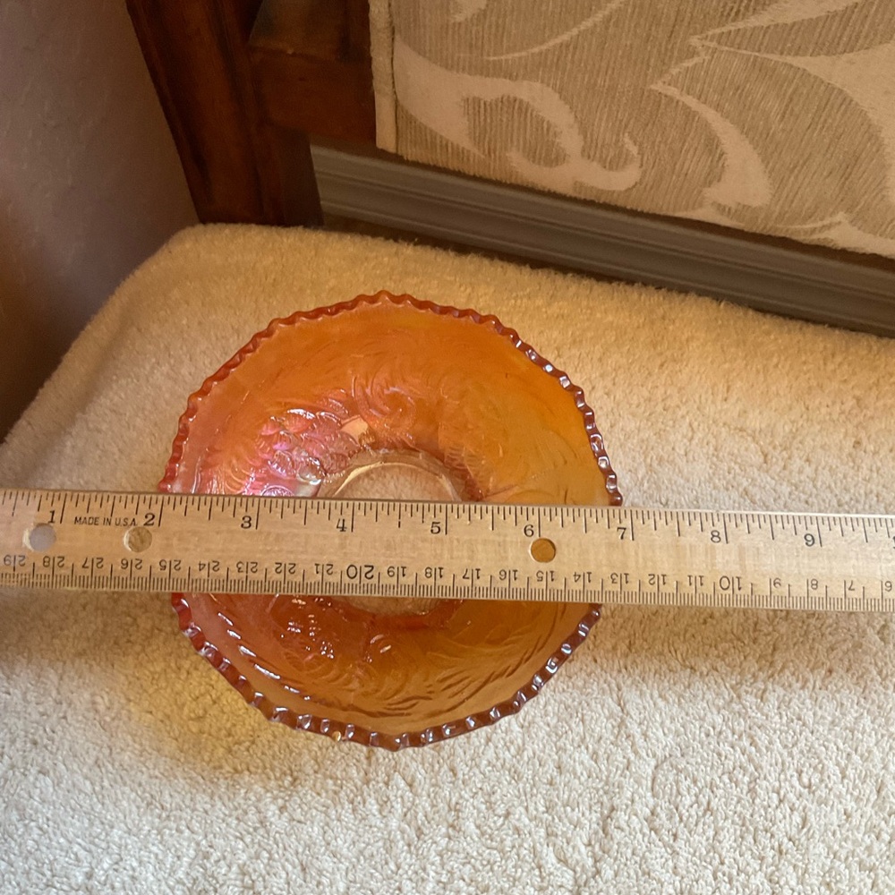 Fenton Marigold Gorgeous Carnival Glass Pine Cone small bowl with cut edges. - Picture 6 of 9